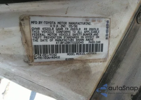 1996 Toyota Avalon Xl/Xls from USA, damaged, VIN 4T1BF12BXTU122045
